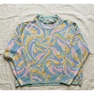 Anthropologie Maeve Pastel Swirl Sweater Mock Neck XL Abstract Knit Top